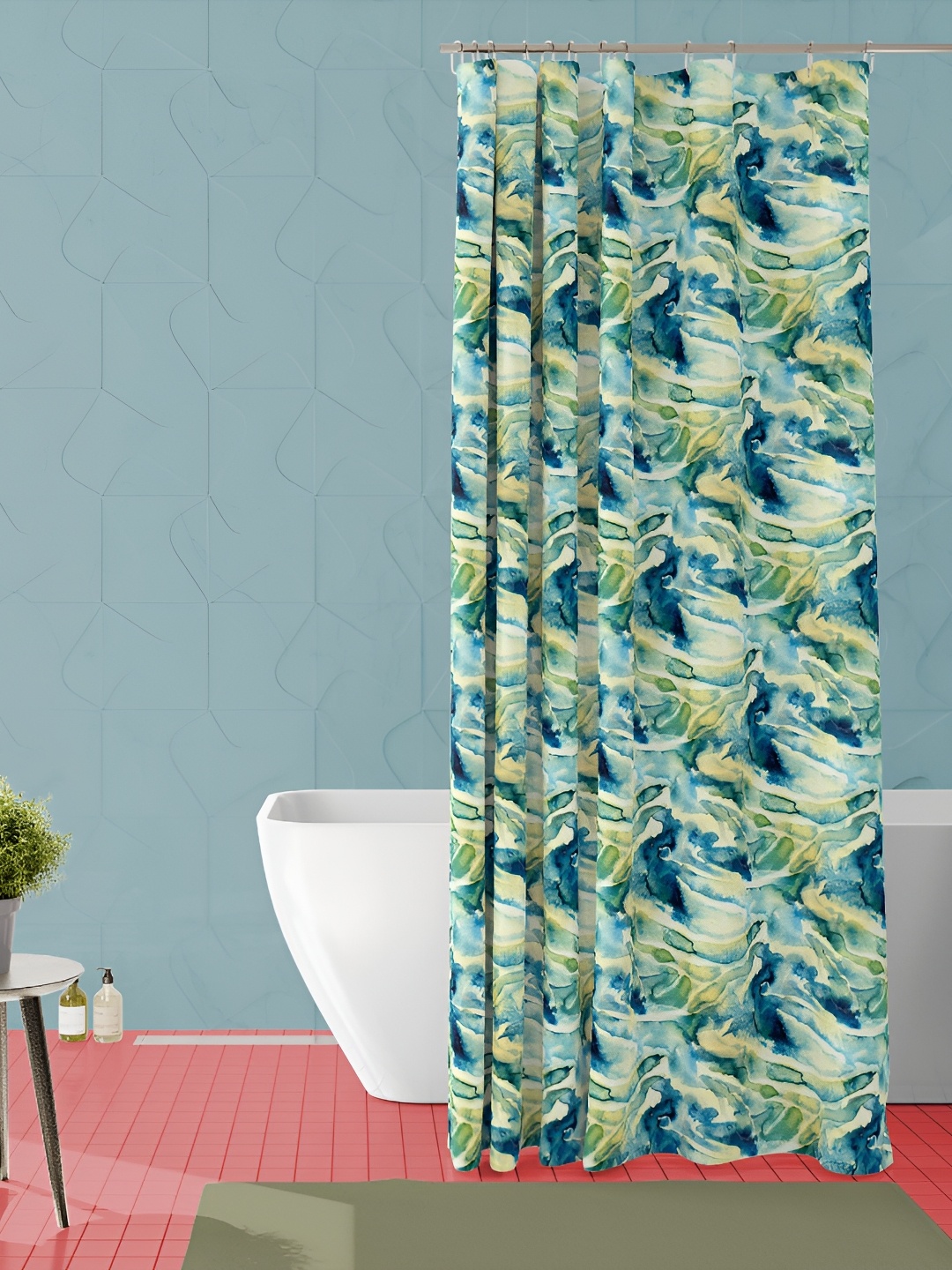 

ArtzFolio Green & Blue Printed Waterproof Shower Curtain