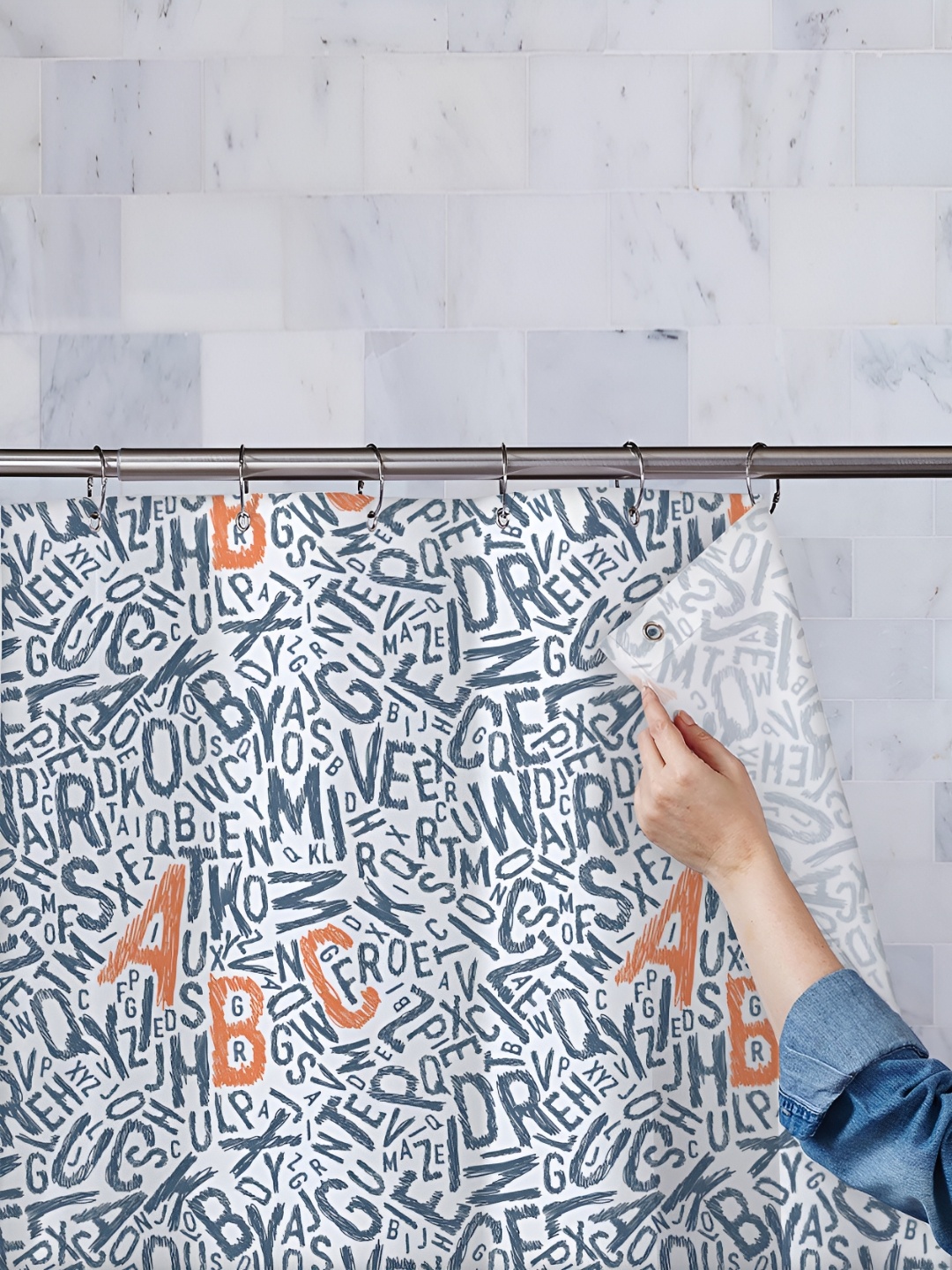 

ArtzFolio Blue & Orange Printed Water Proof Shower Curtain