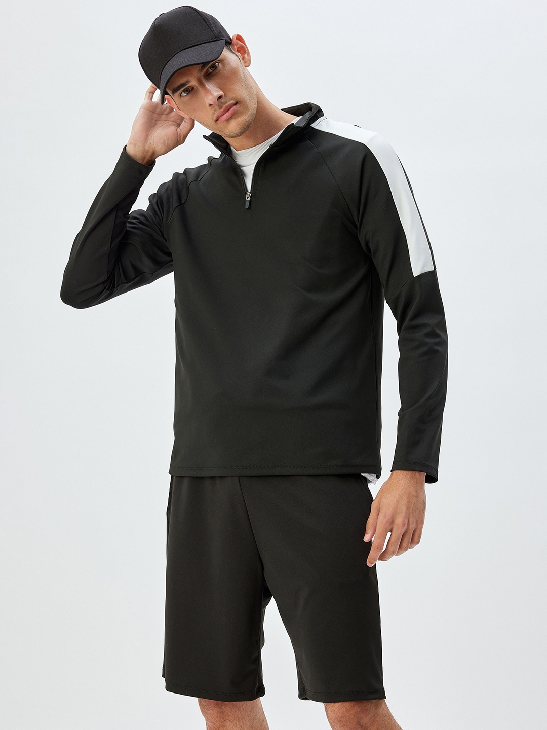 

Koton Men Mock Collar Colourblocked Long Sleeves Casual Sweatshirt, Black