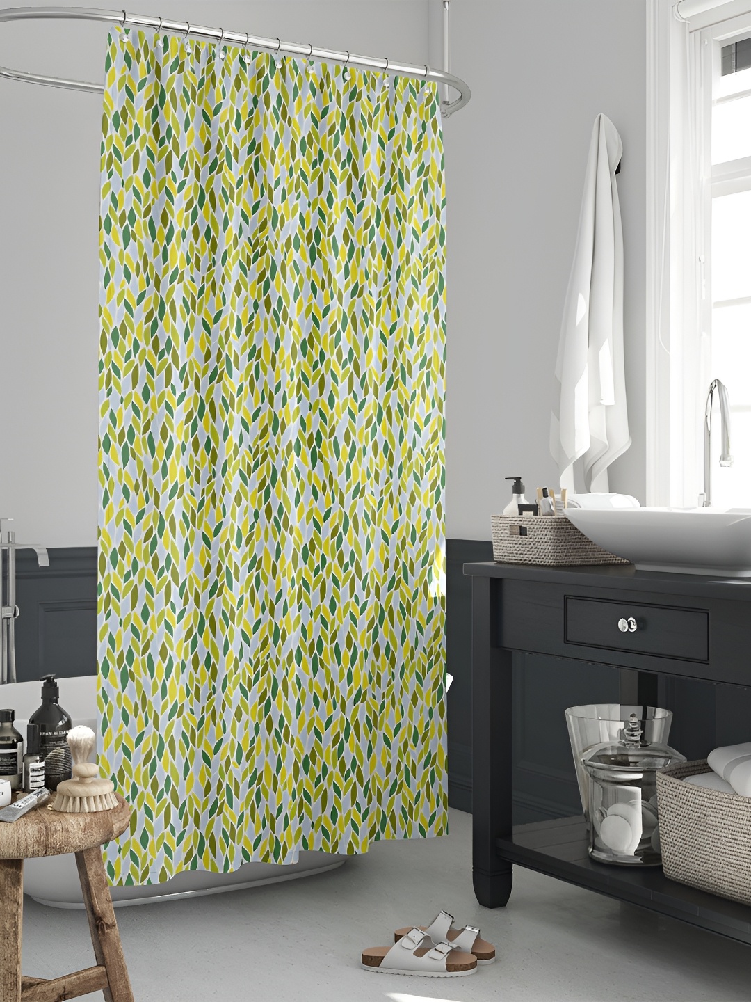 

ArtzFolio Green & Yellow Printed Waterproof Shower Curtain