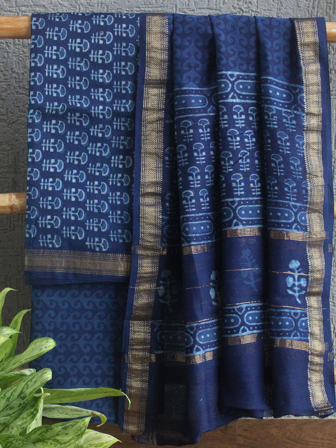 

Weaves of Tradition Printed Unstitched Dress Material, Blue