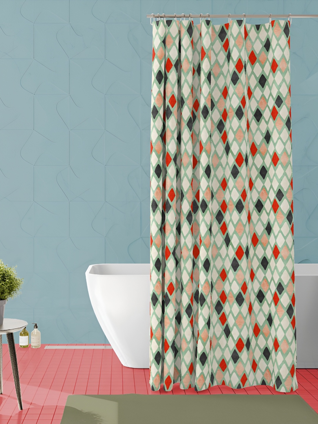 

ArtzFolio Red and Teal Geometric Printed Waterproof Shower Curtain