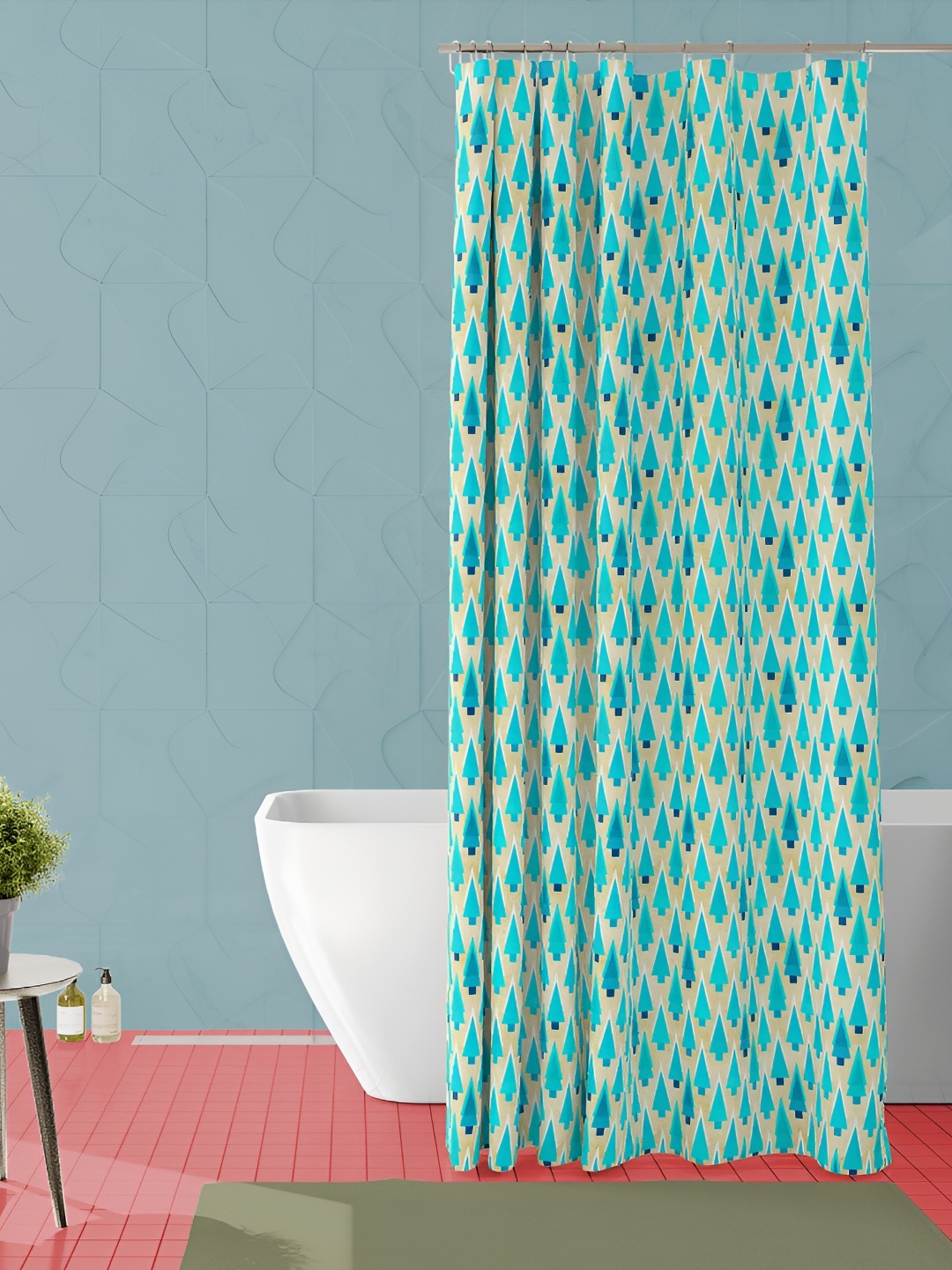 

ArtzFolio Beige & Blue Printed Waterproof Shower Curtain