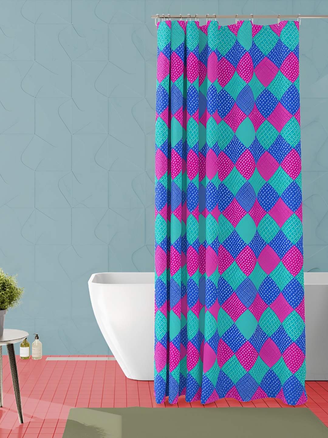 

ArtzFolio Turquoise Blue & Pink Printed Waterproof Shower Curtain