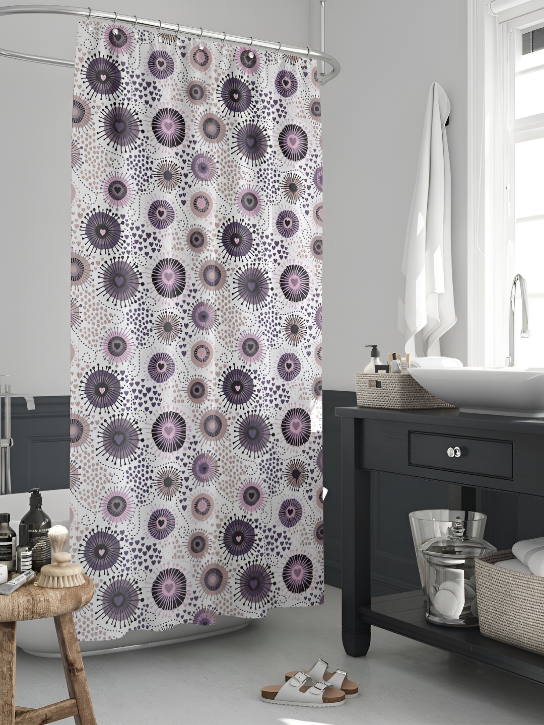 

ArtzFolio White & Purple Printed Waterproof Shower Curtain