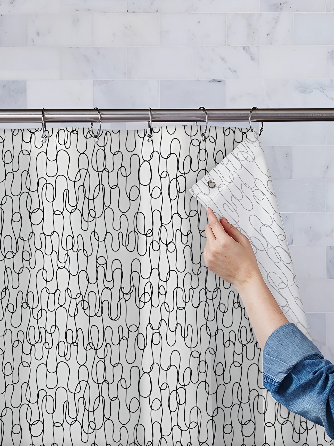 

ArtzFolio Black & White Printed Waterproof Shower Curtain