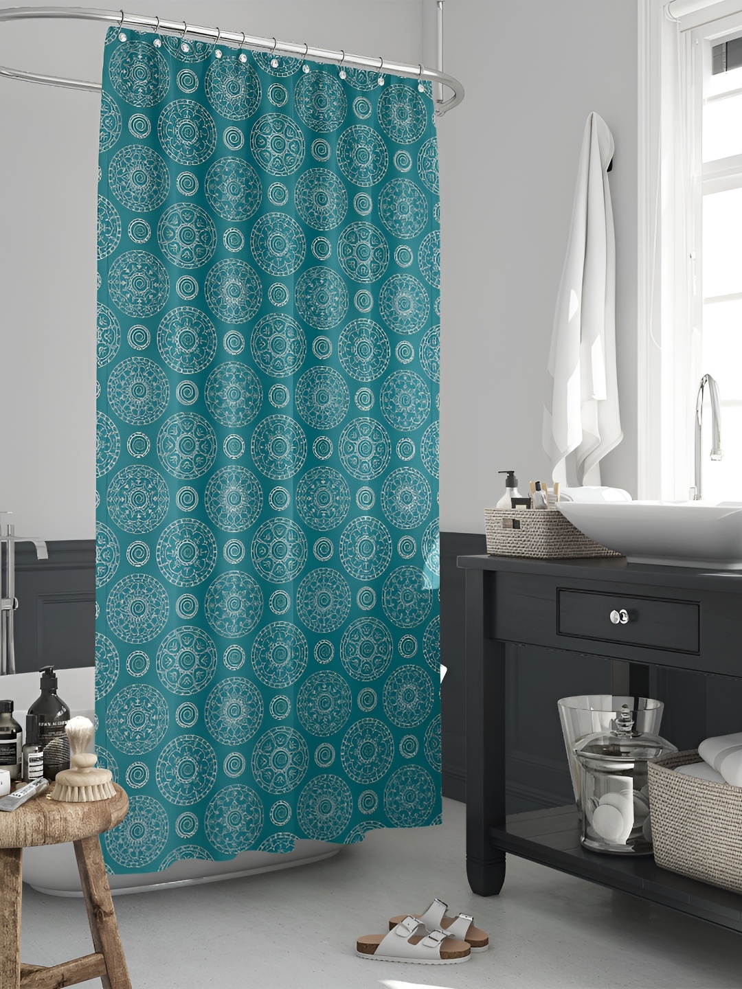 

ArtzFolio White & Green Printed Waterproof Shower Curtain
