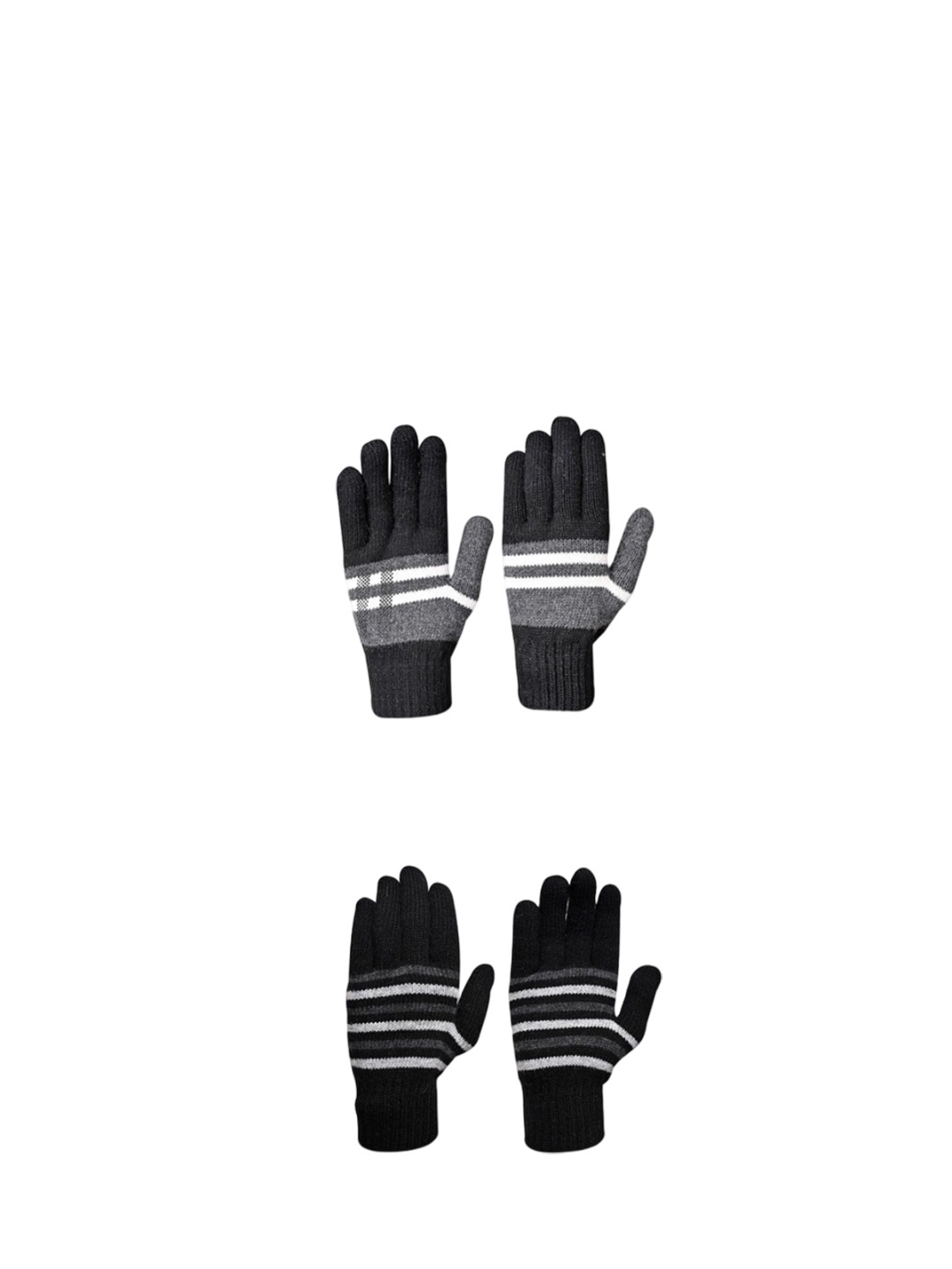 

LOOM LEGACY Men Striped Acrylic Winter Gloves, Black