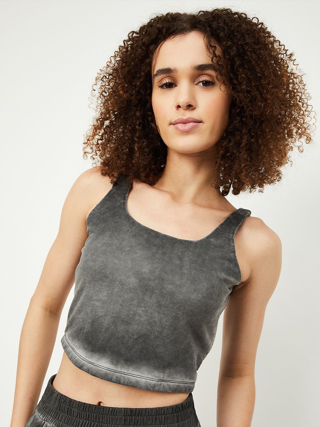 

max Women Cotton Round Neck Crop Top, Grey
