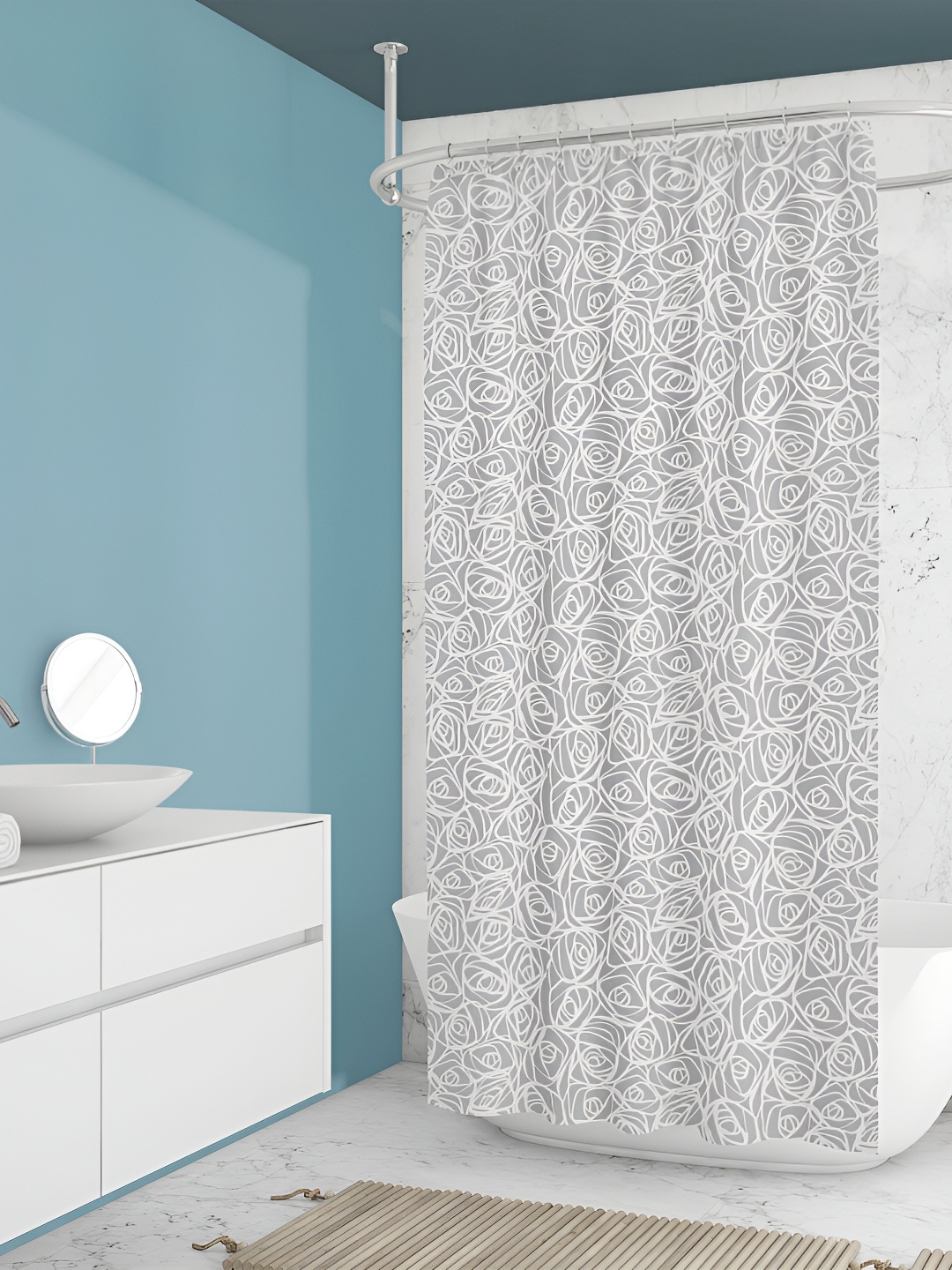 

ArtzFolio White & Grey Printed Water Proof Shower Curtain