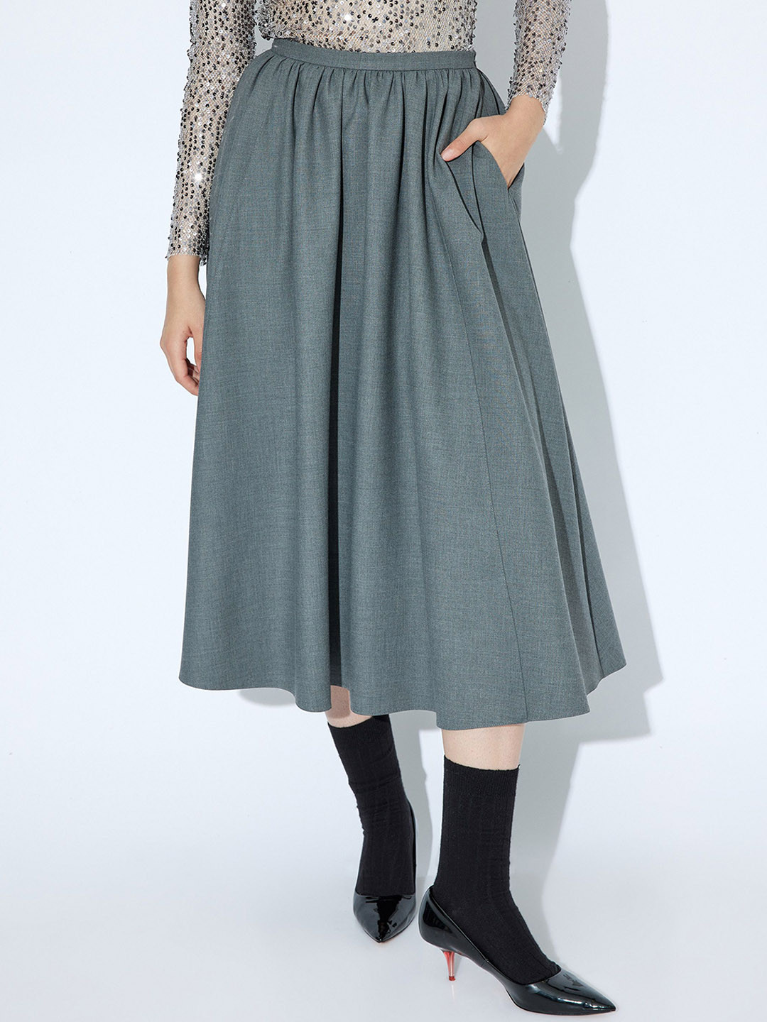 

Koton Women A-Line Midi Skirt, Grey