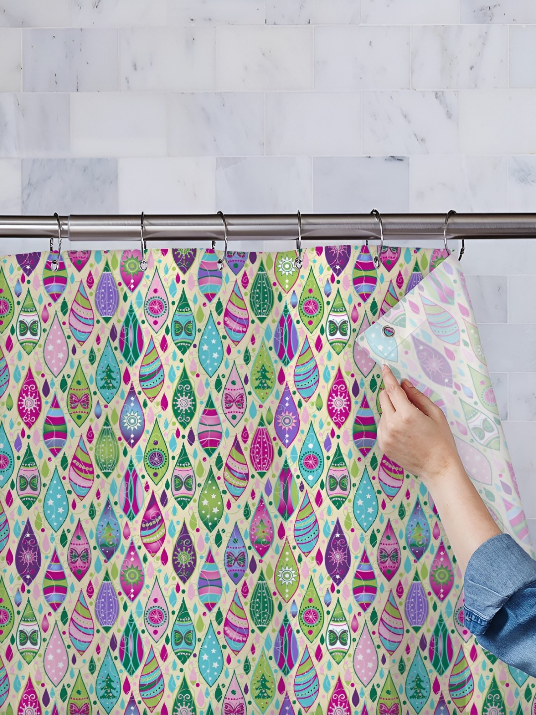 

ArtzFolio Yellow & Pink Printed Waterproof Shower Curtain