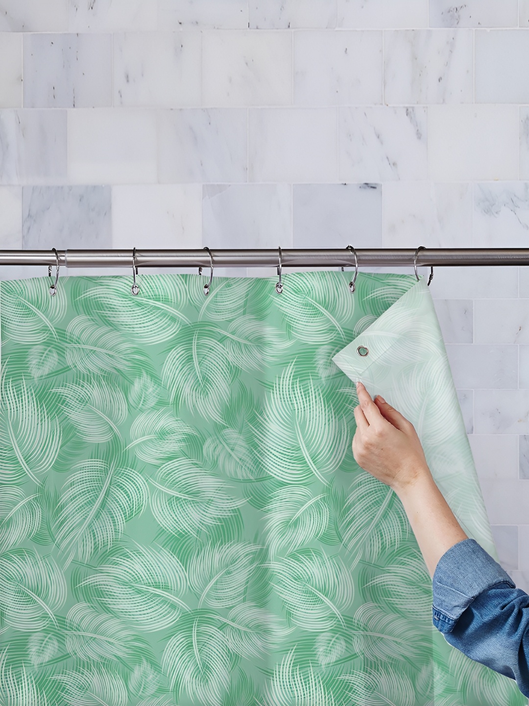 

ArtzFolio Green & White Tropical Printed Waterproof Shower Curtain