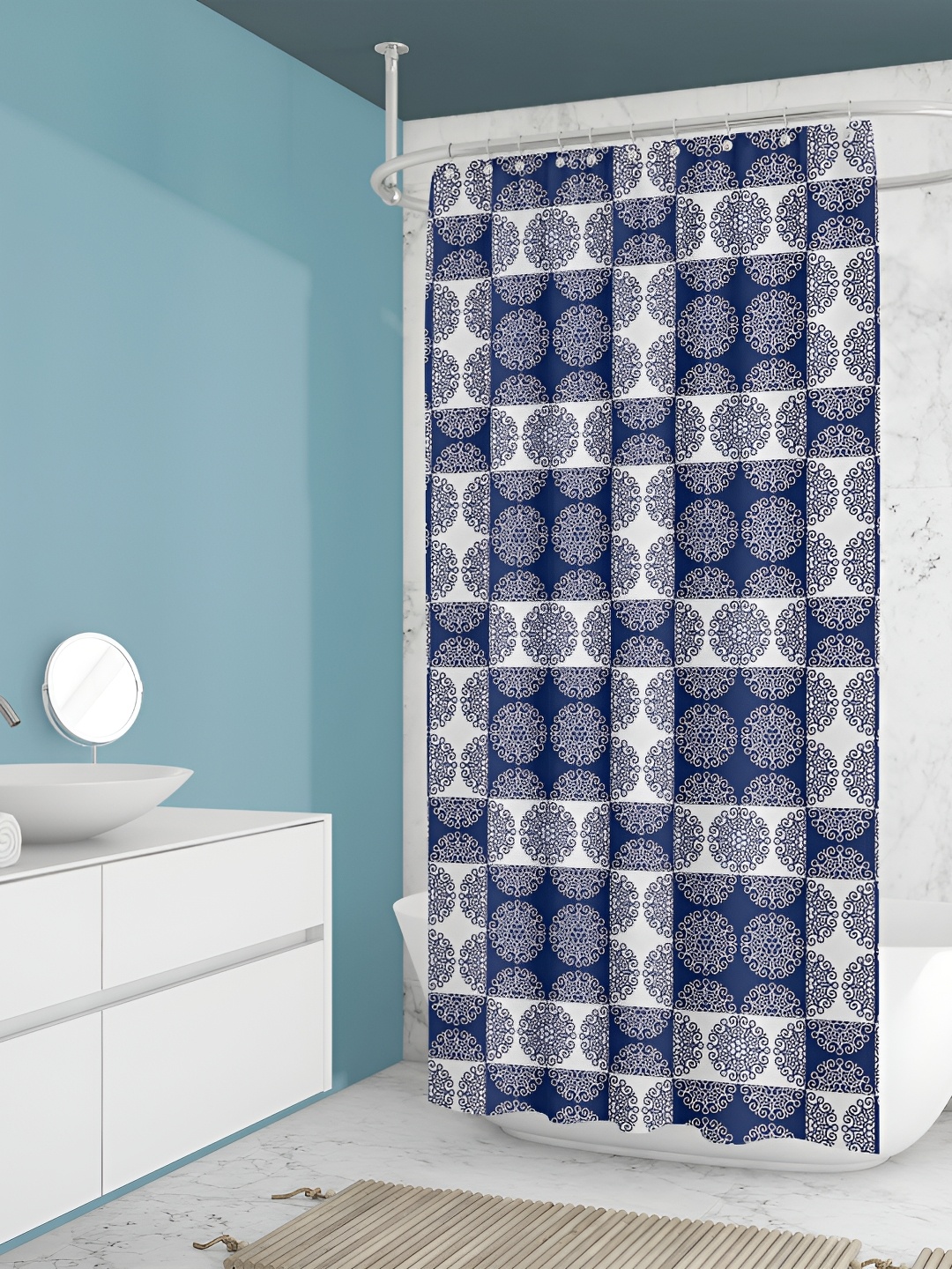 

ArtzFolio Blue & White Printed Waterproof Shower Curtain