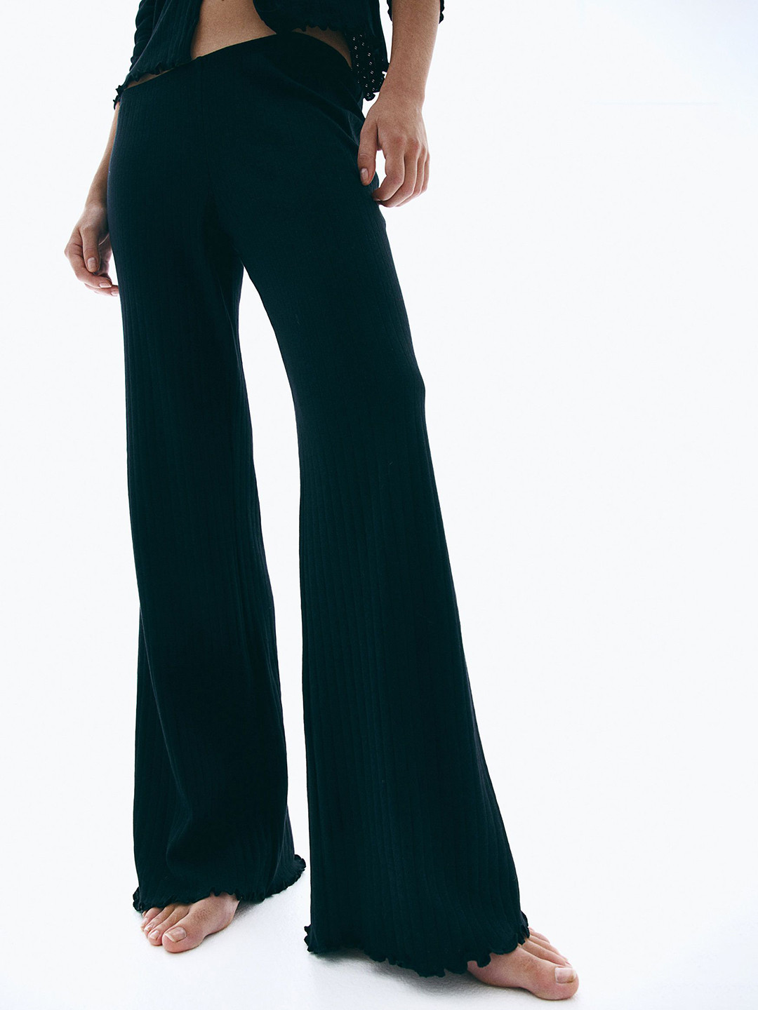 

H&M Pure Cotton Pointelle Jersey Pyjamas, Black