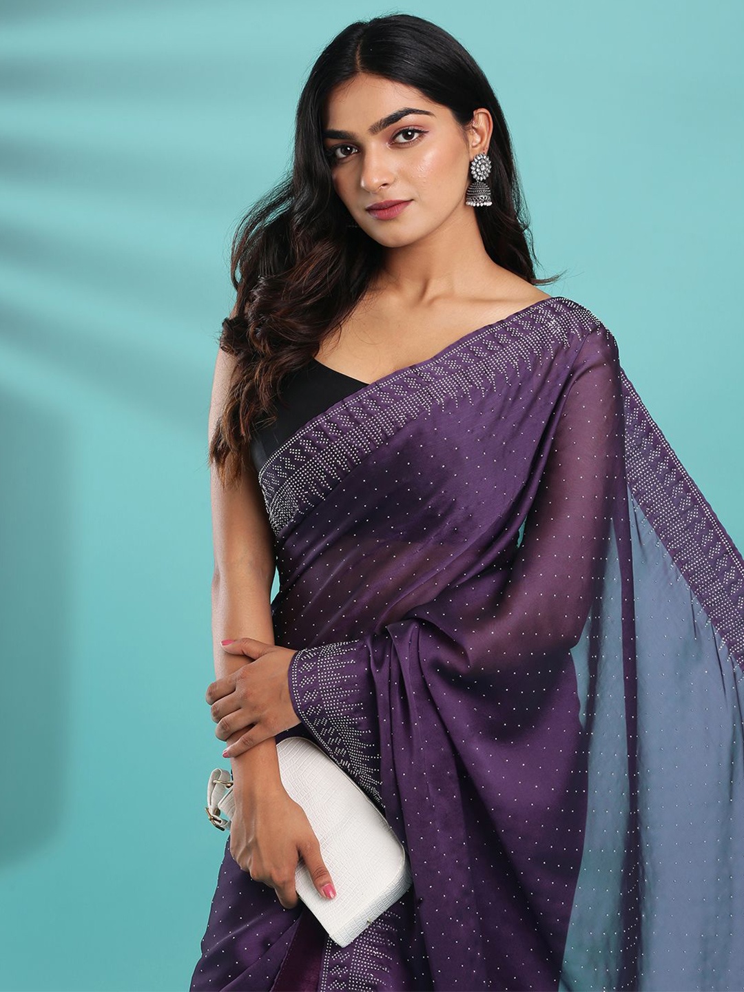 

Kalyan Silks Beads and Stones Embellished Bagru Saree, Violet