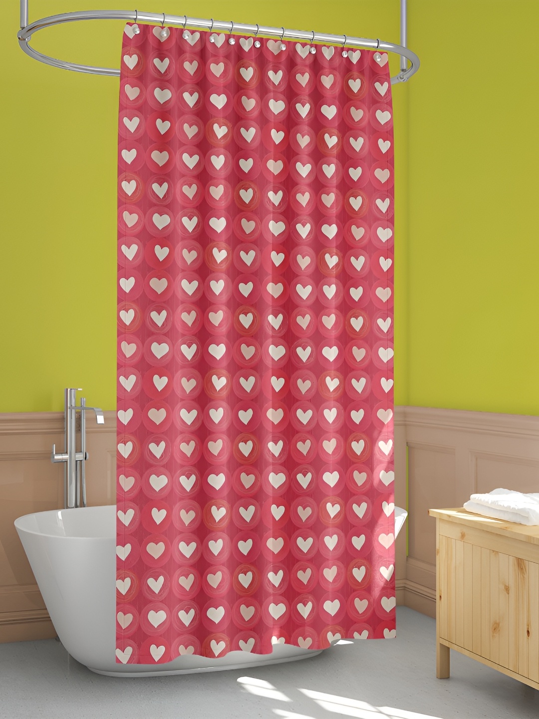 

ArtzFolio White & Pink Heart Printed Waterproof Shower Curtain