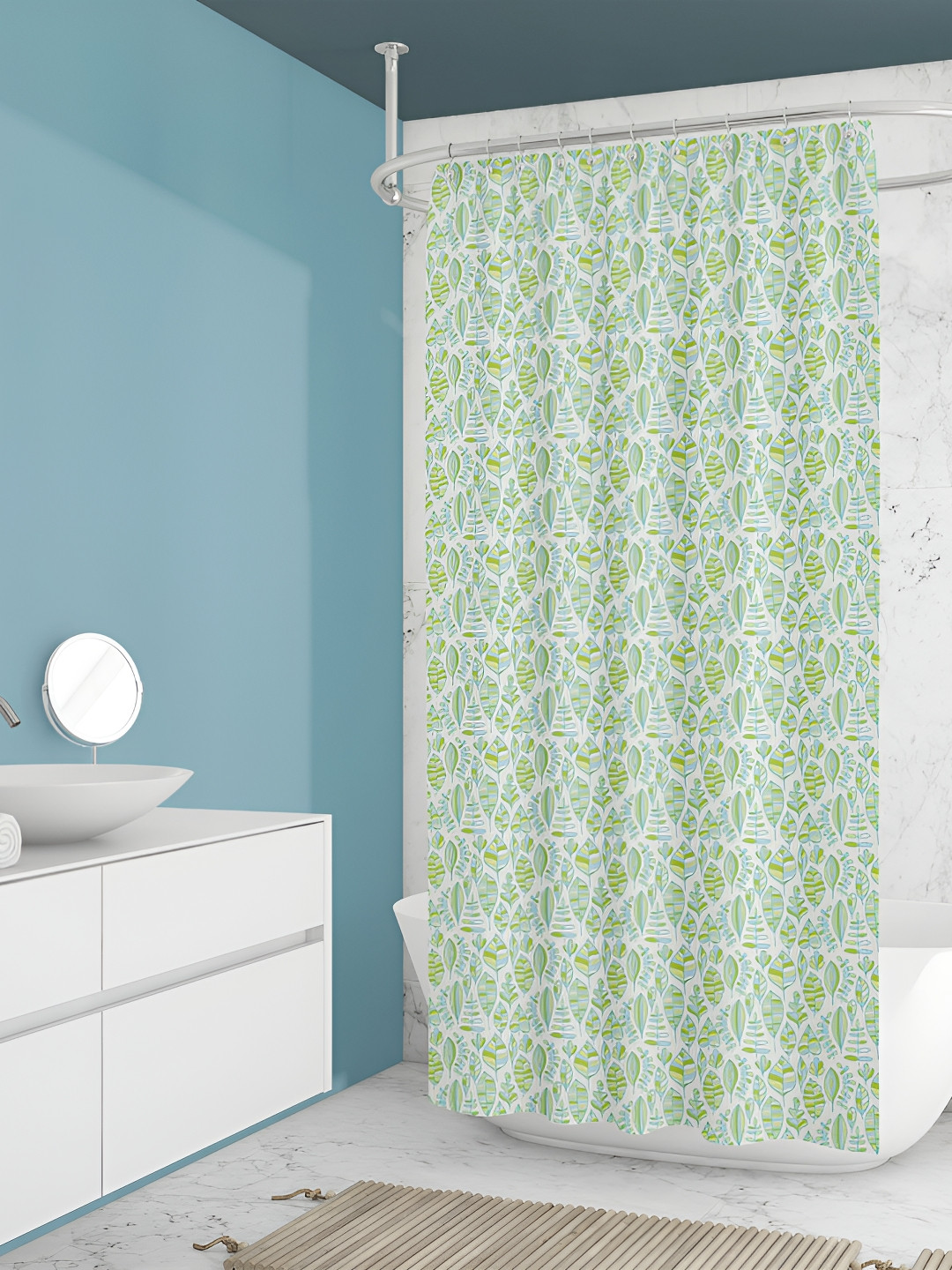 

ArtzFolio Green & White Printed Waterproof Shower Curtain