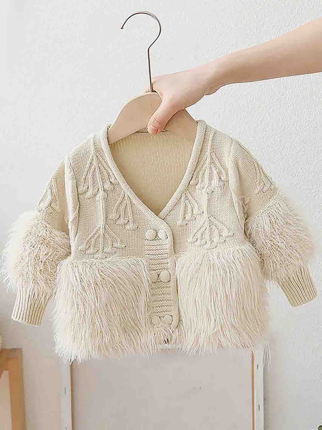 

Little Surprise Box LLP Kids Furry Knitted Cardigan, Cream