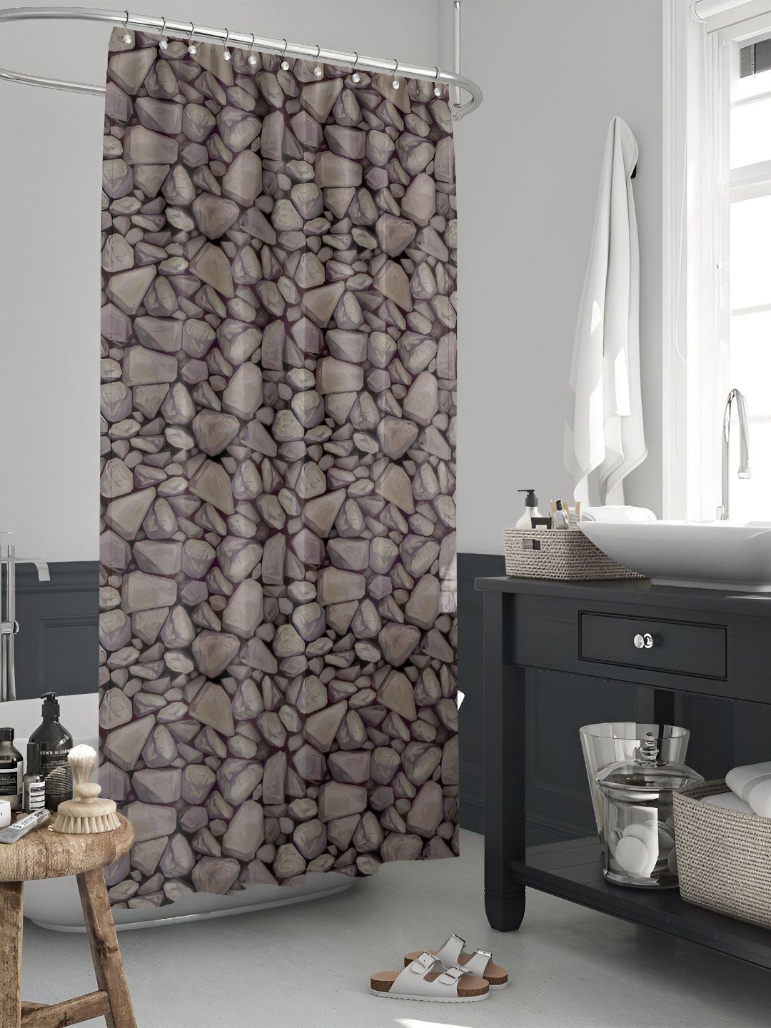 

ArtzFolio Brown & Grey Printed Waterproof Shower Curtain