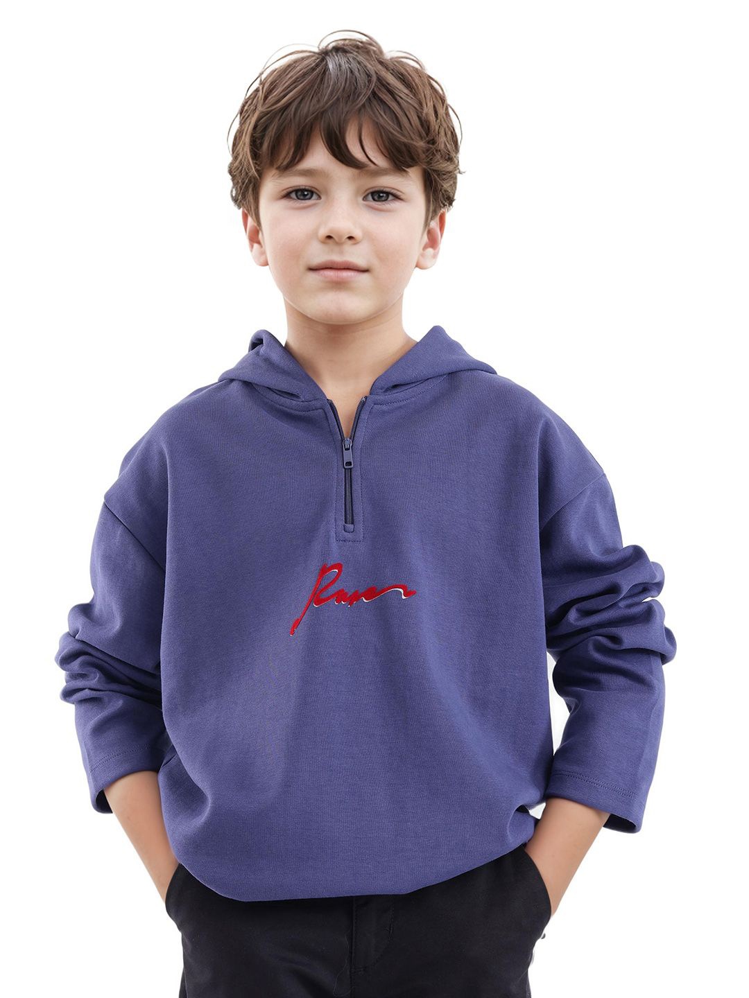 

Rare Ones Boys Flock Print Hooded Sweatshirt, Navy blue