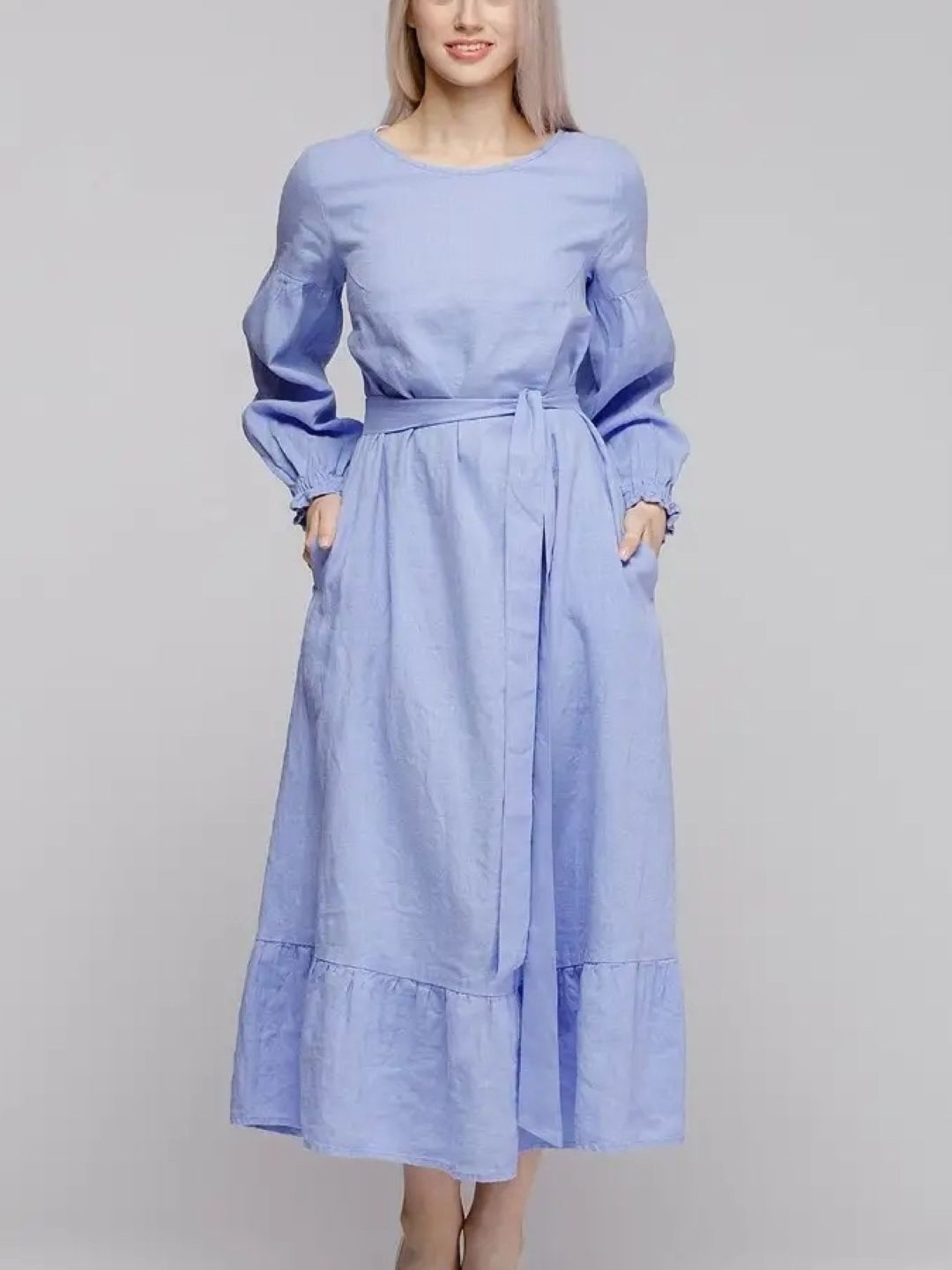 

StyleCast Women Cotton Puff Sleeve A-Line Midi Dress, Blue