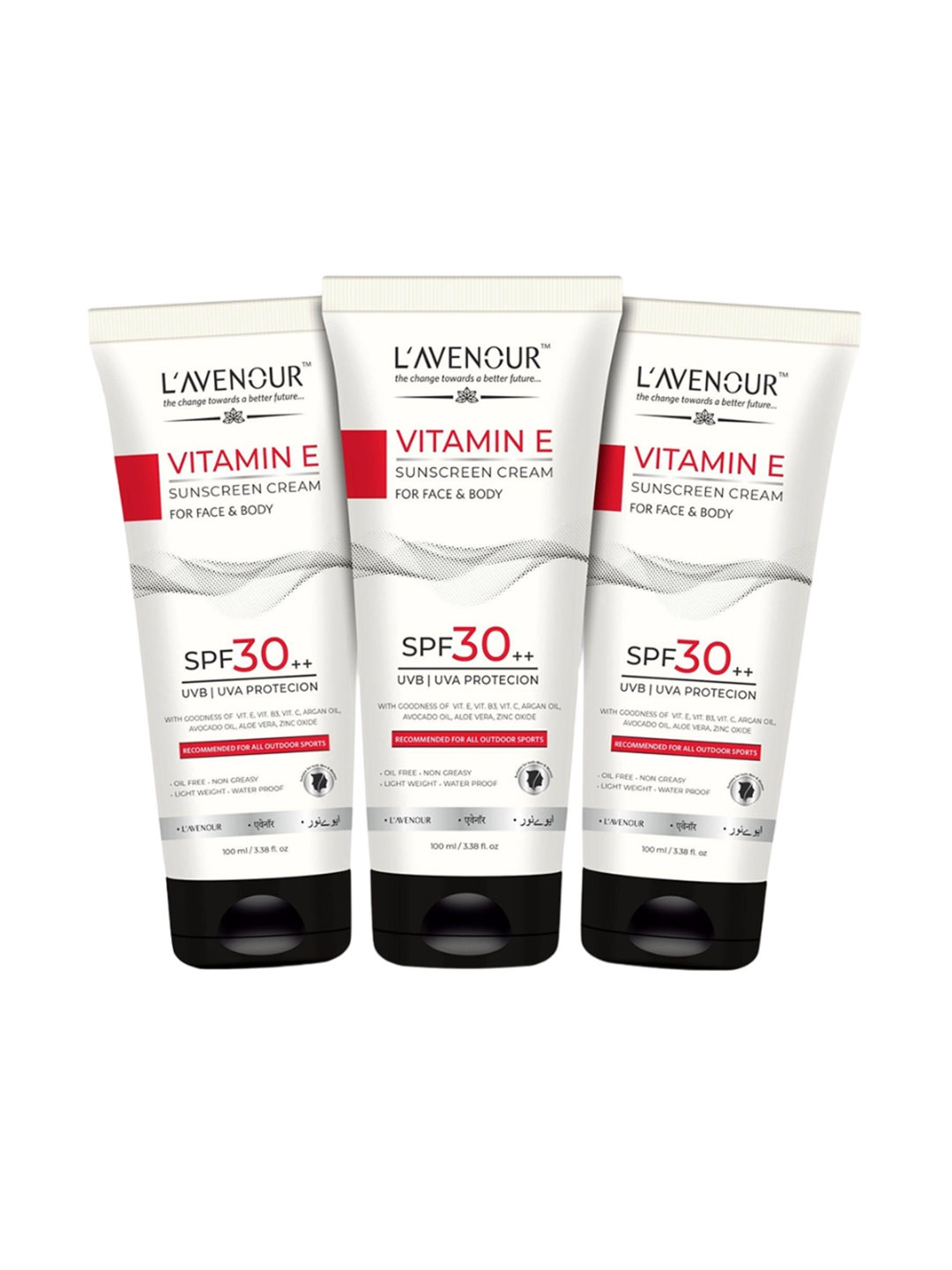 

L'avenour Set Of 3 Vitamin E SPF 30++ Sunscreen Cream For Face & Body - 100ml Each, White