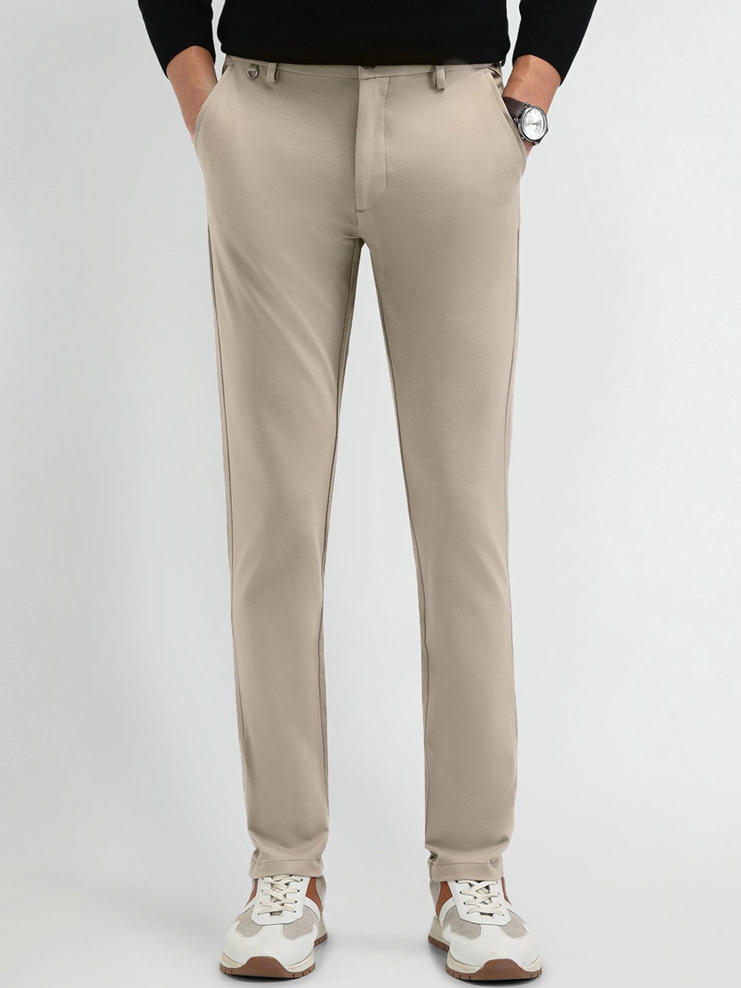 

Arrow Sport Men Urban Slim Fit Mid-Rise Chinos Trousers, Beige