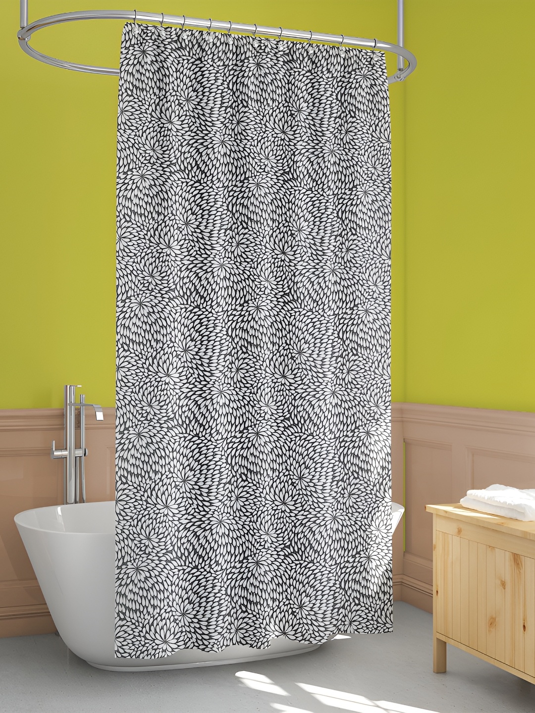 

ArtzFolio White & Grey Floral Printed Water Proof Shower Curtain