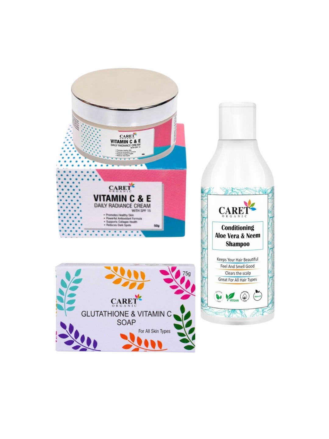 

CARET ORGANIC Set of 3 Shampoo - 250 ml, Soap - 75 g & Radiance Cream - 50 g, White