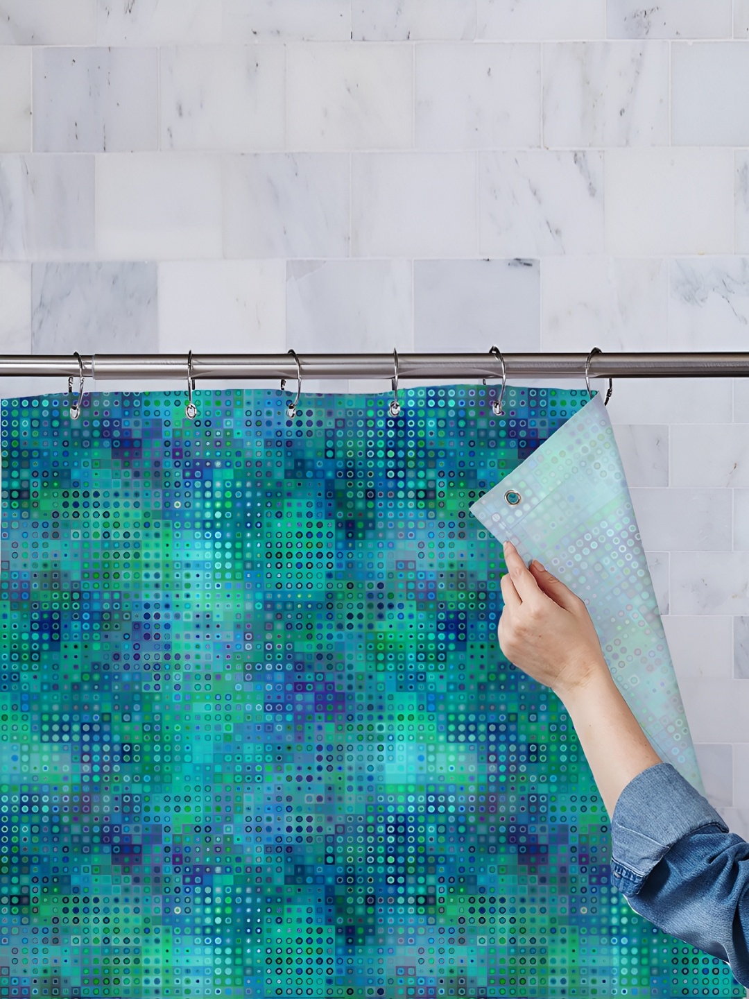 

ArtzFolio Blue and Green Abstract Printed Waterproof Shower Curtain