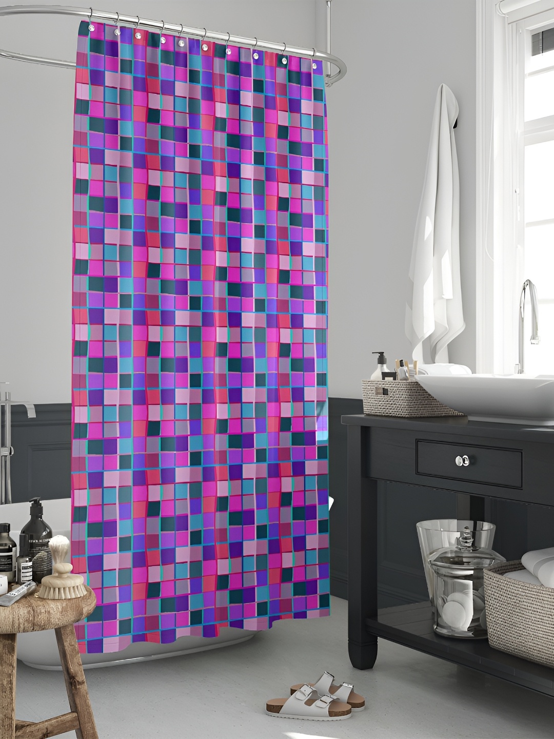 

ArtzFolio Purple & Pink Geometric Printed Waterproof Shower Curtain