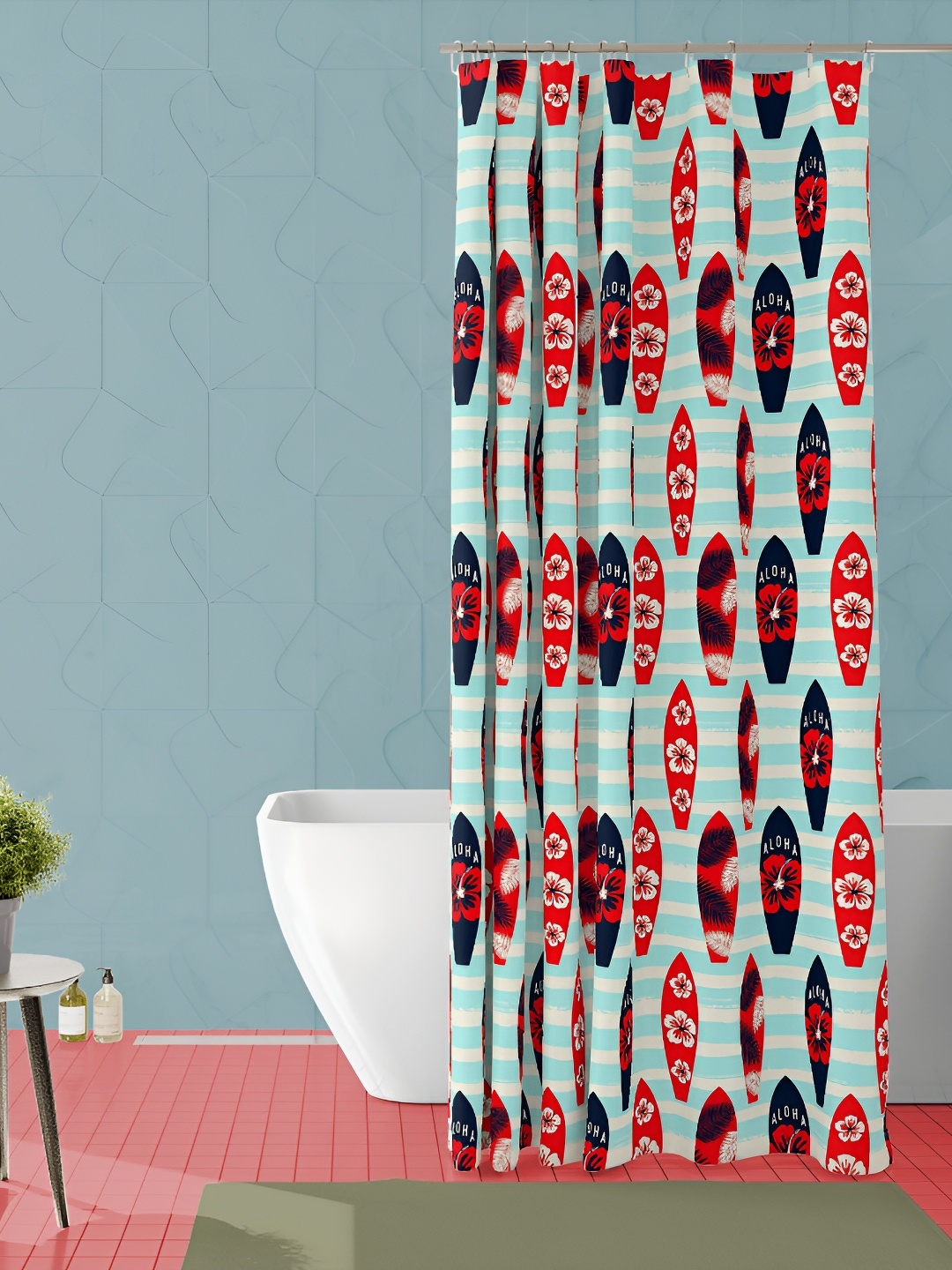 

ArtzFolio Teal & Red Abstract Printed Waterproof Shower Curtain