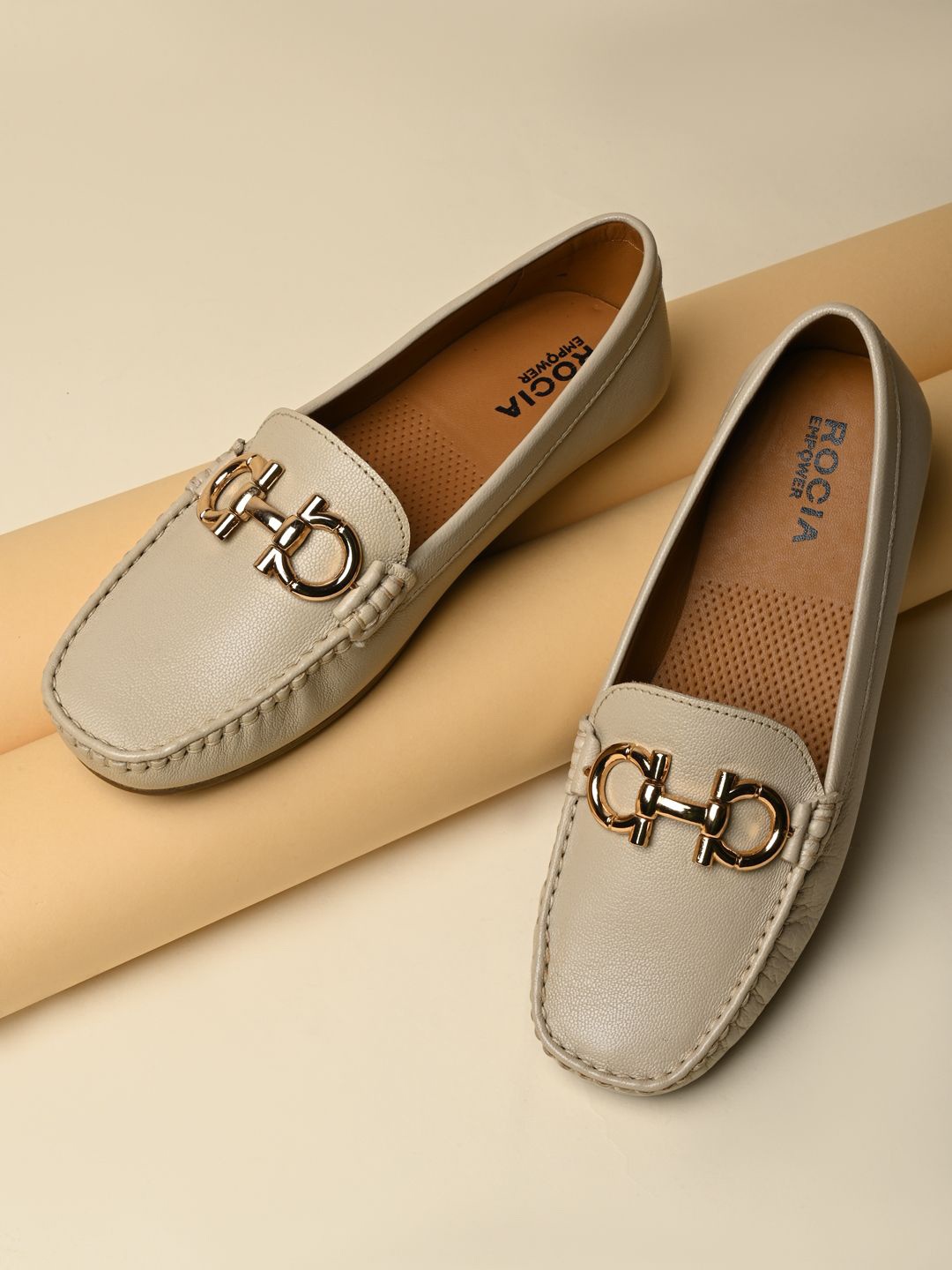 

Rocia Women Slip-On Round Toe Horsebit Loafers, Beige