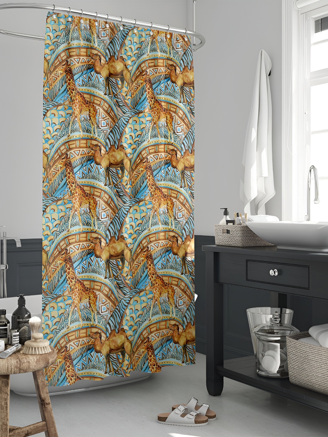 

ArtzFolio Brown & Blue Abstract Printed Waterproof Shower Curtain