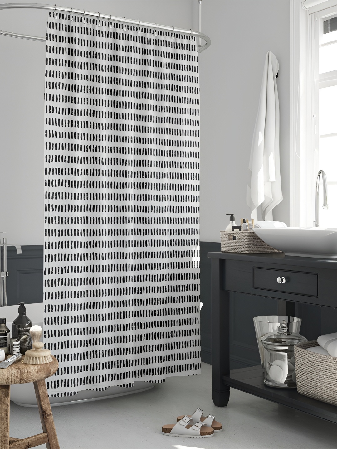 

ArtzFolio White & Black Printed Waterproof Shower Curtains