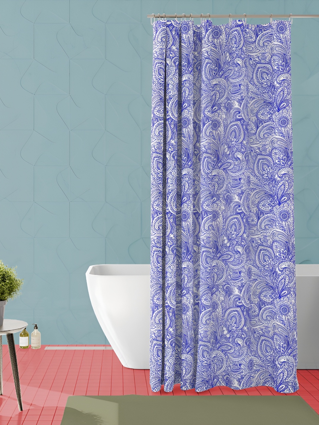 

ArtzFolio Blue & White Floral Printed Waterproof Shower Curtain