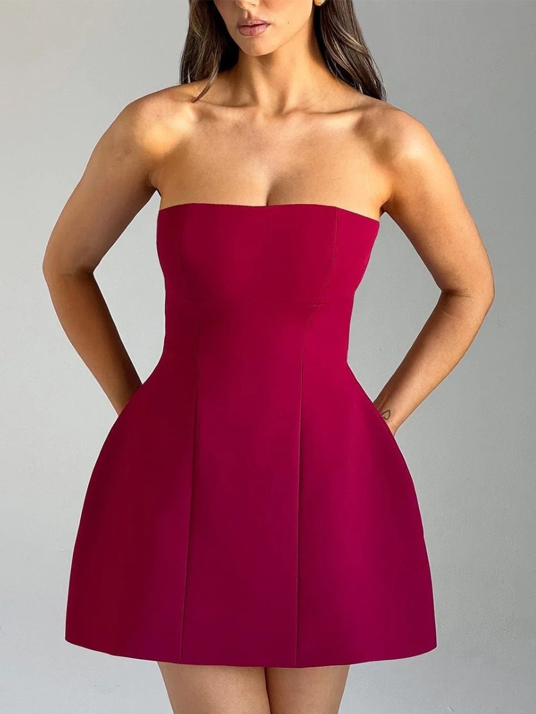 

KPOP Women Off-Shoulder Fit and Flare Dress, Pink