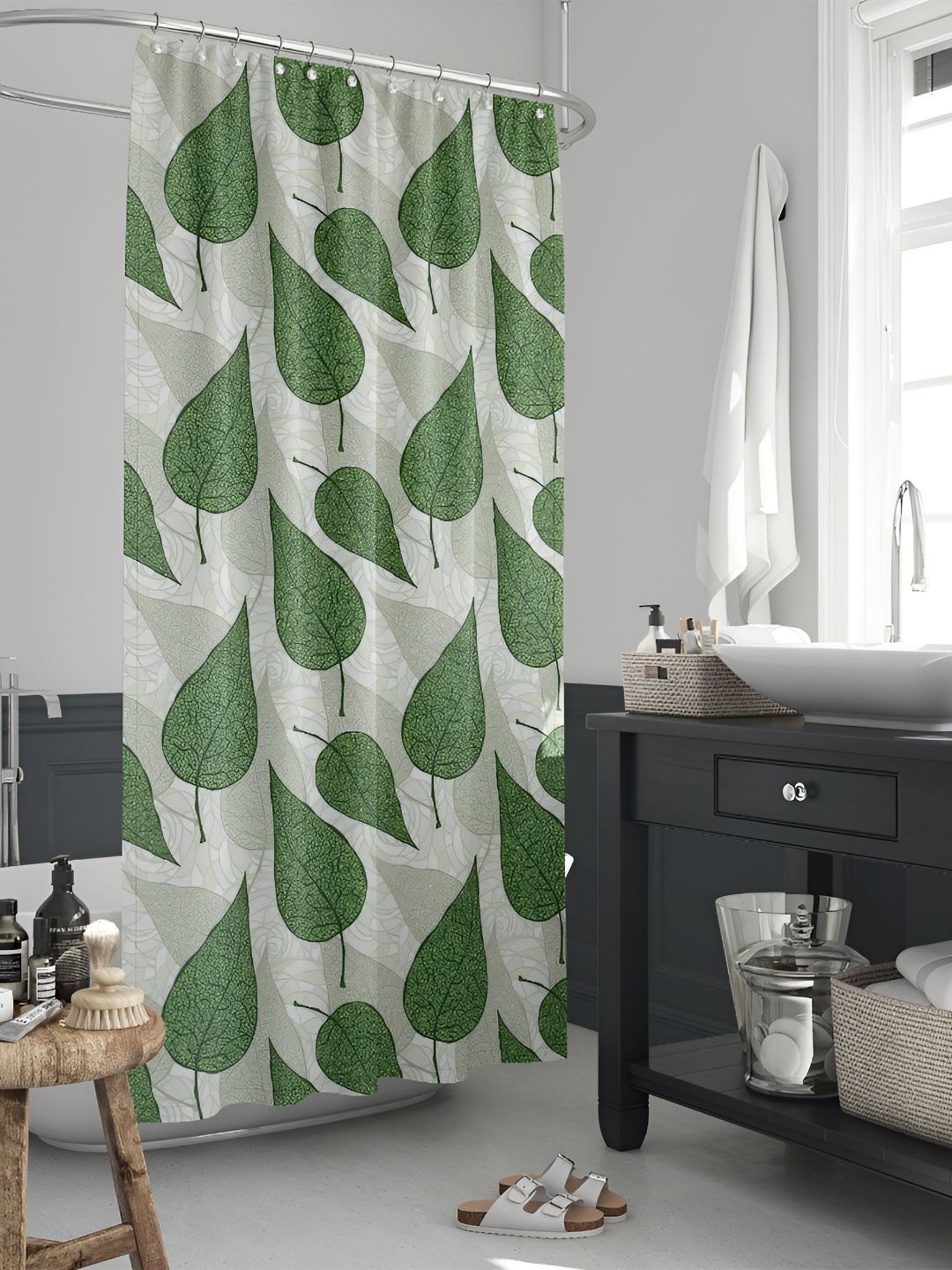 

ArtzFolio Green & Grey Printed Waterproof Shower Curtains