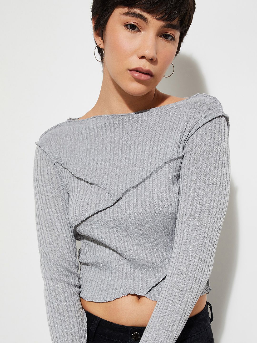 

Max Alaya F X Urb_N Women Ribbed Crop Top, Grey