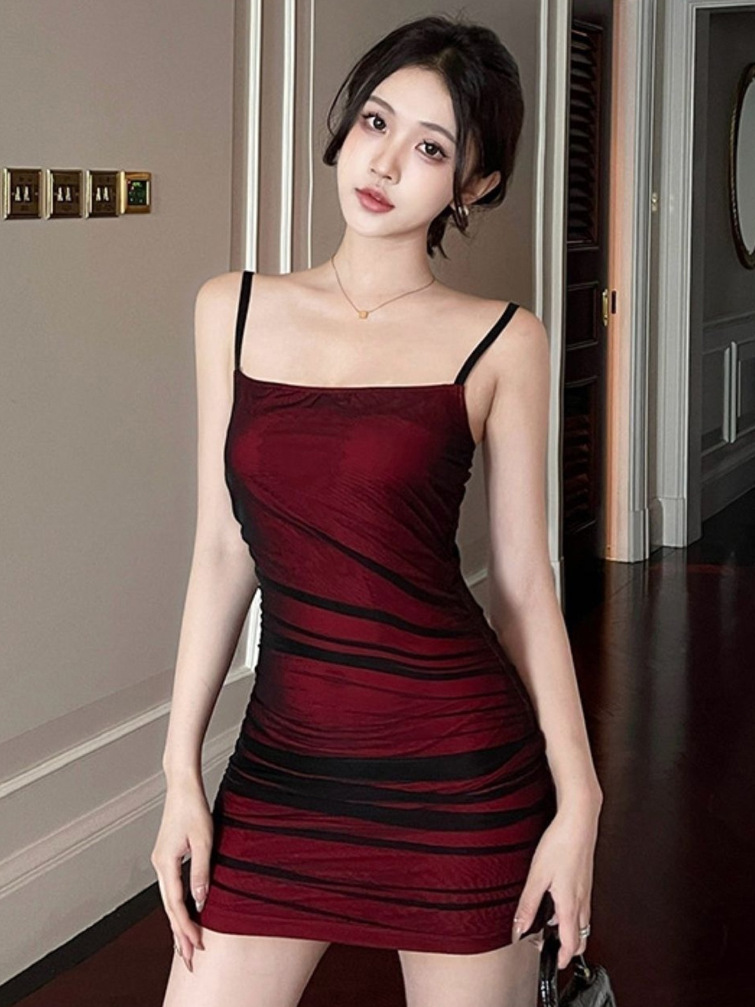 

KPOP Women Shoulder Straps Bodycon Dress, Red