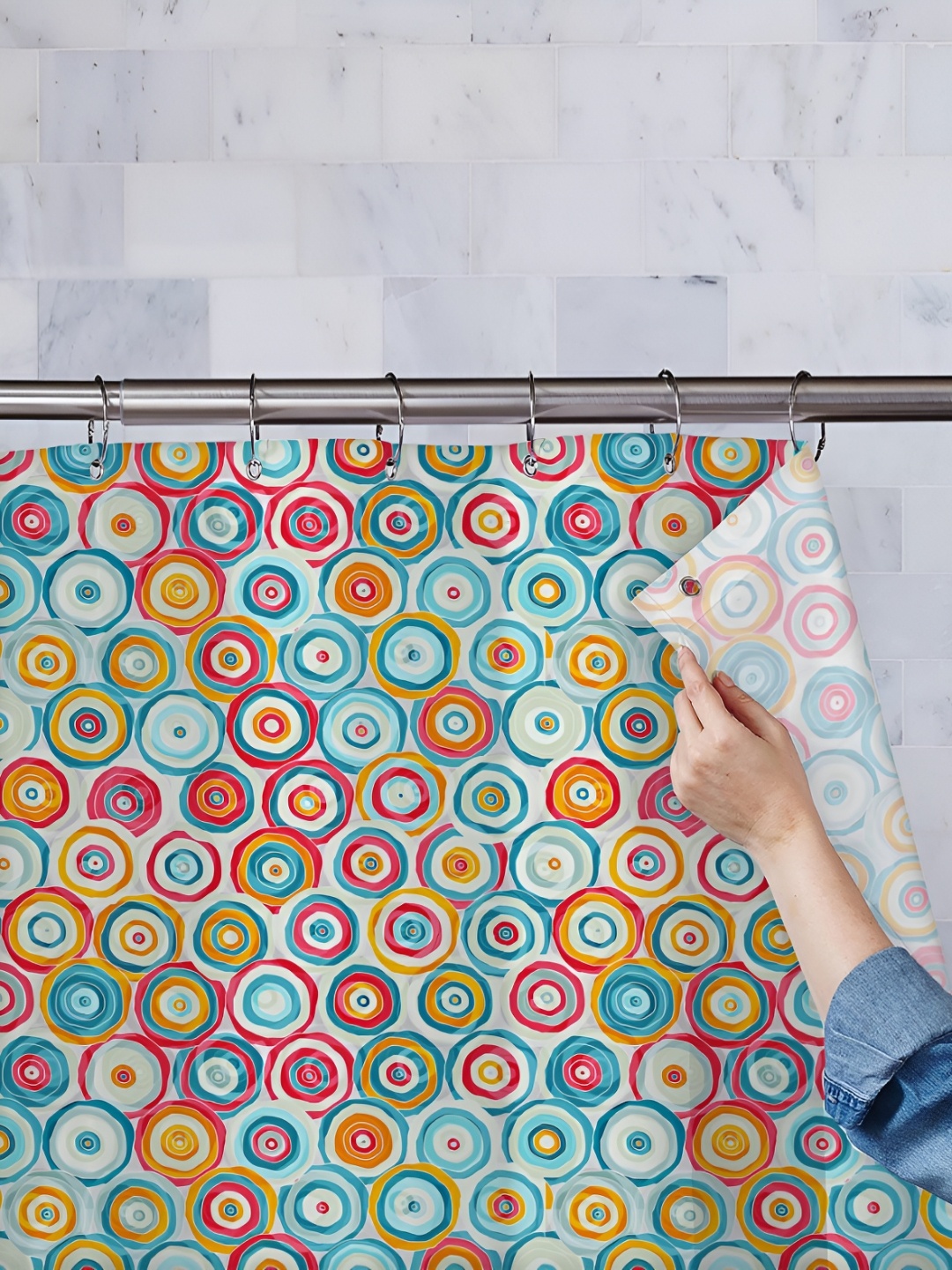 

ArtzFolio Blue & Red Printed Waterproof Shower Curtains