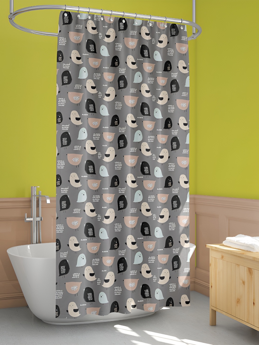 

ArtzFolio Grey & Black Printed Waterproof Shower Curtain