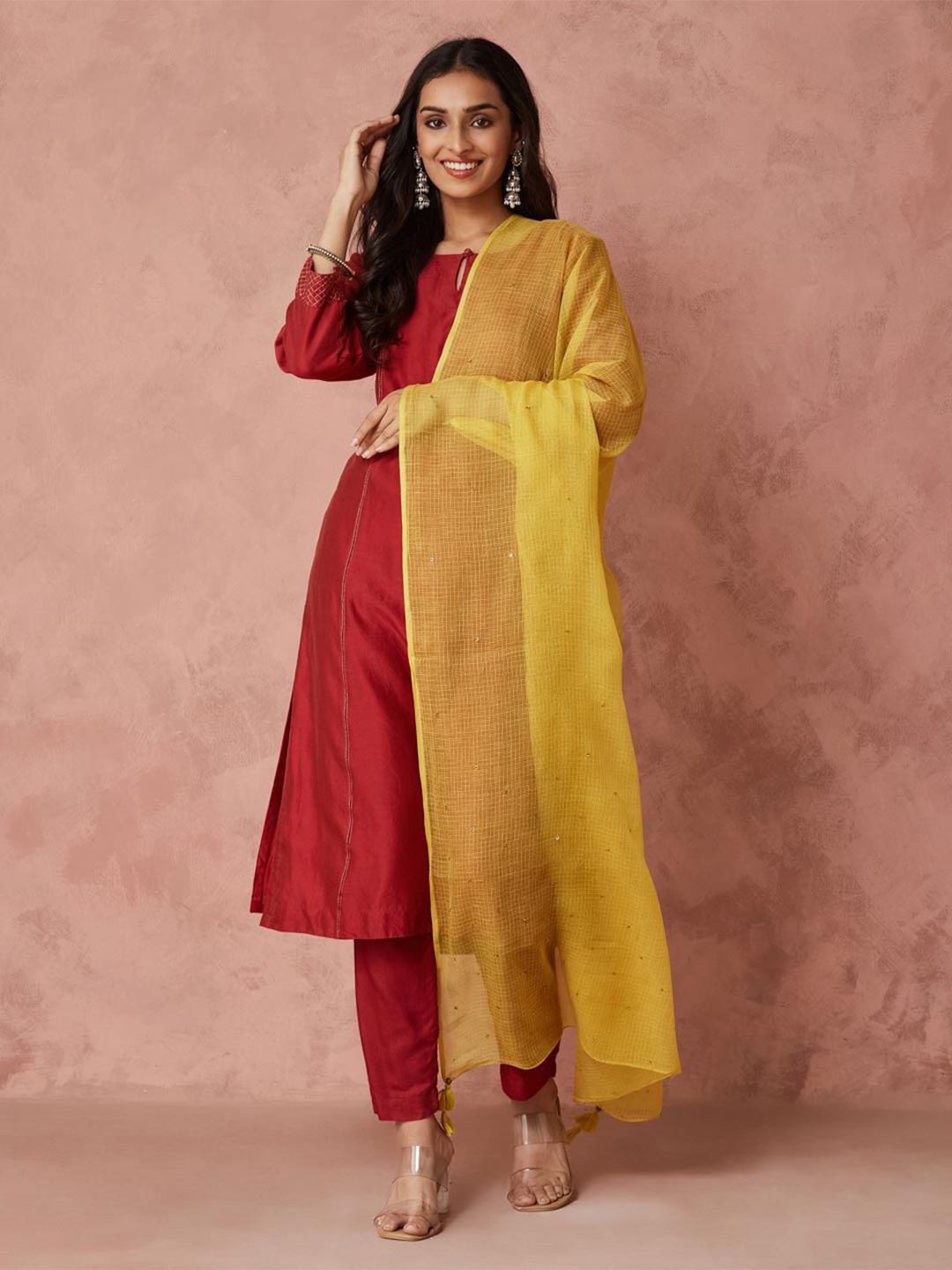 

Fabindia Checked Woven Design Dupatta, Yellow