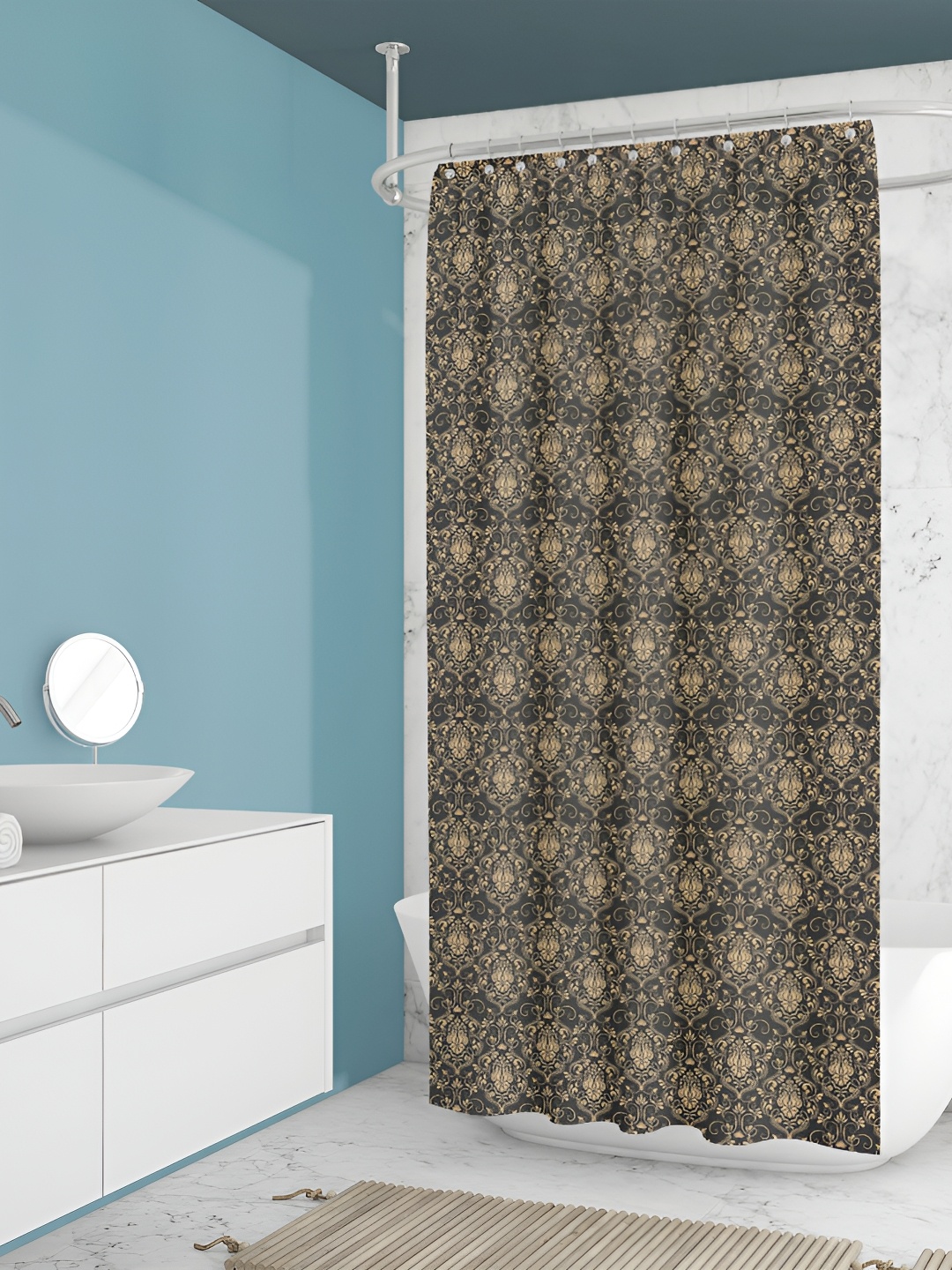 

ArtzFolio Black & Beige Ethinic Motifs Printed Waterproof Shower Curtain
