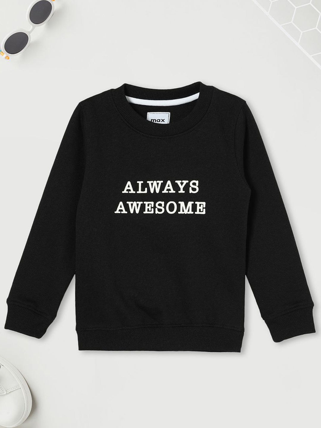 

max Girls Cotton Typography Printed Sweatshirt, Black