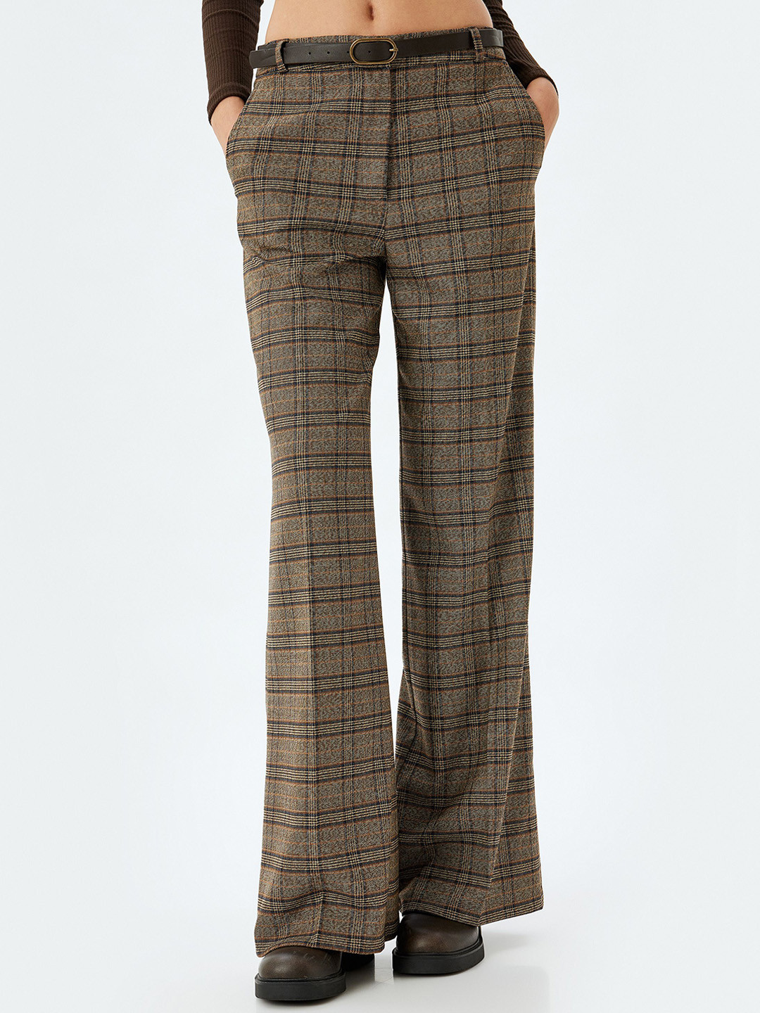 

Koton Women Checked Slim Fit Trousers, Grey