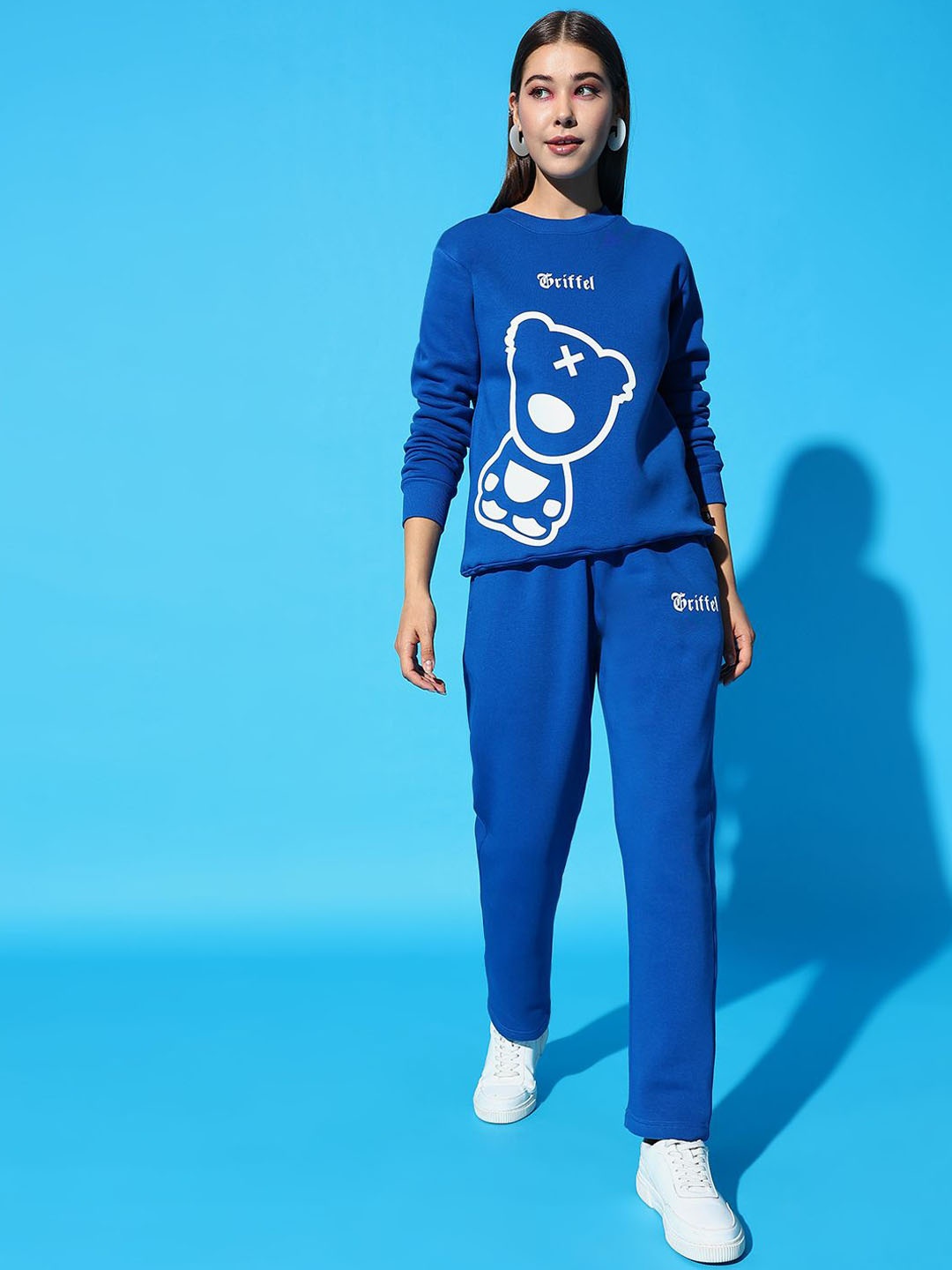 

GRIFFEL Women Printed Sweatshirt & Trackpants Tracksuits, Blue