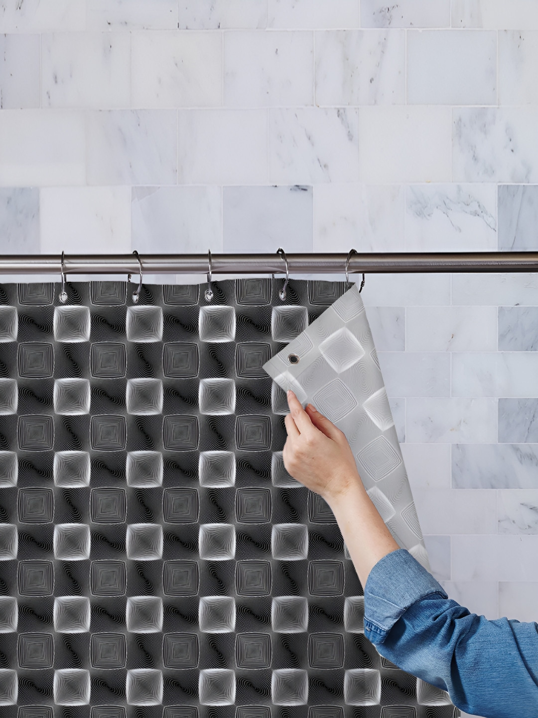 

ArtzFolio Black & White Printed Waterproof Shower Curtain