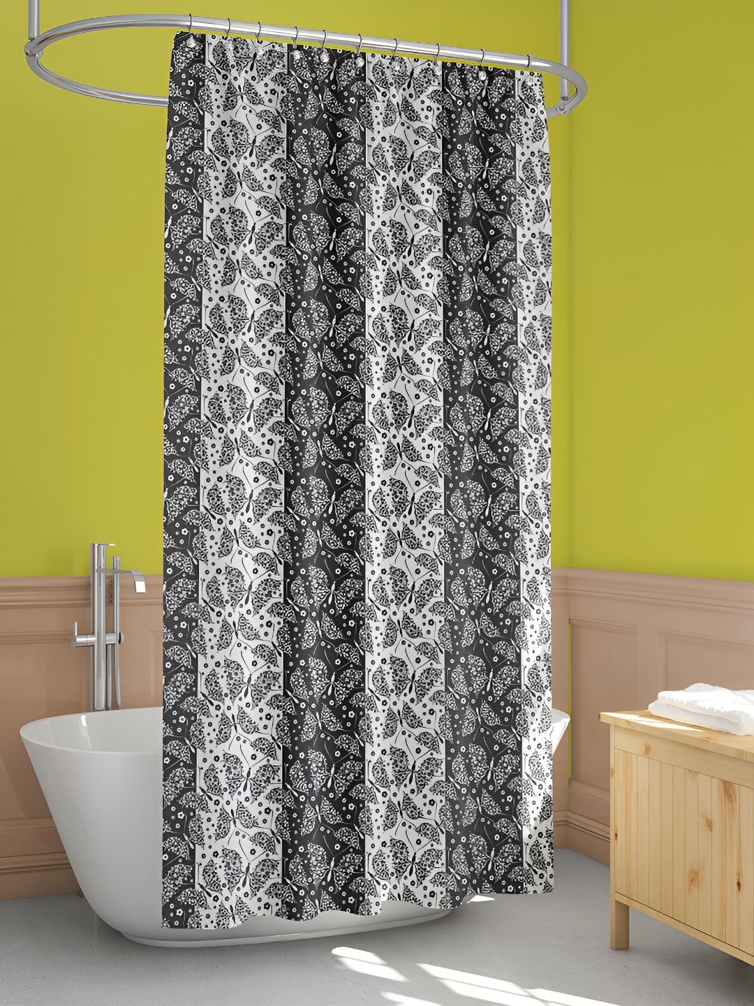 

ArtzFolio Black & Brown Printed Waterproof Shower Curtain, White